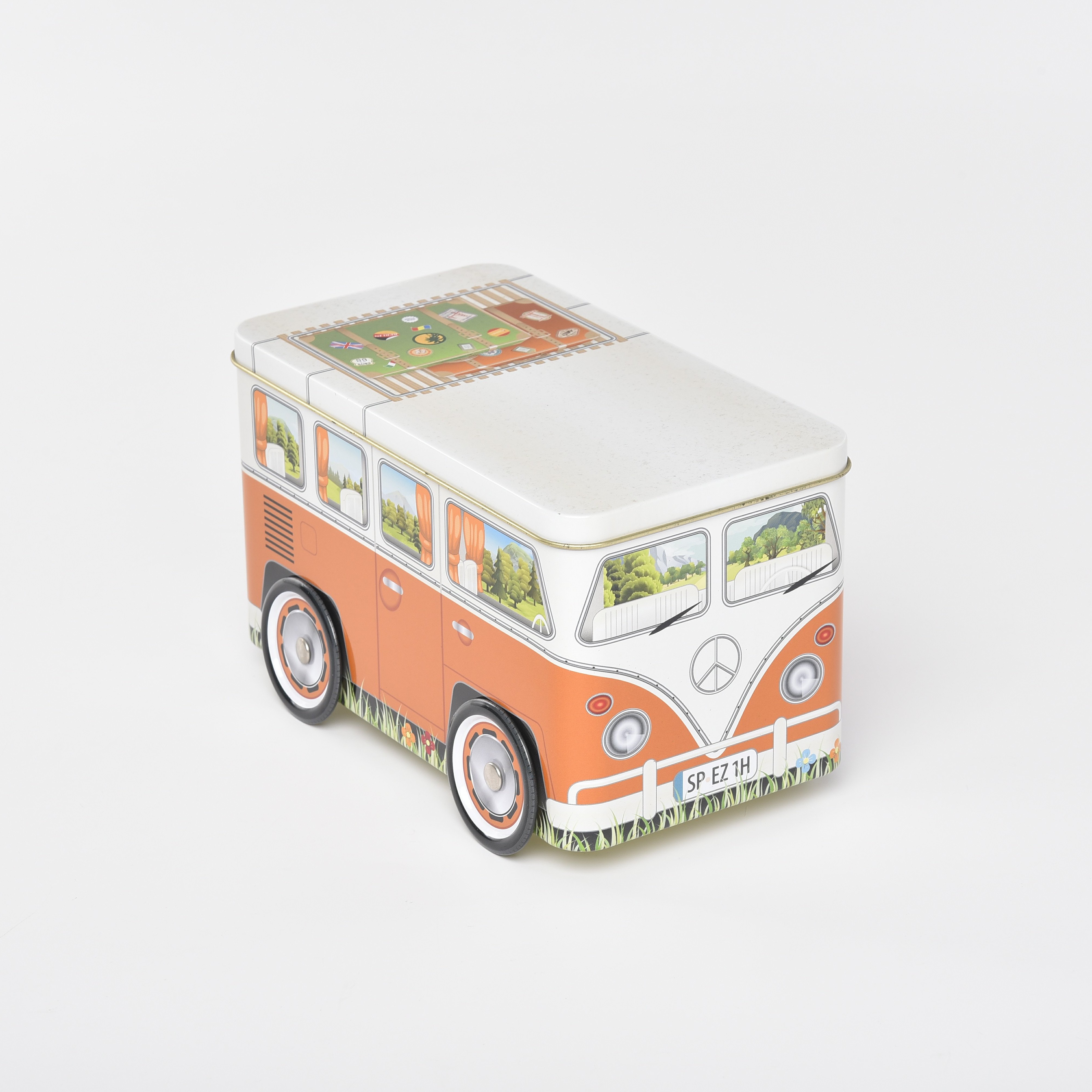 2024 Hot Selling Custom Small Metal Square Bus Shaped Toys Tin With 4 Wheels for Kids